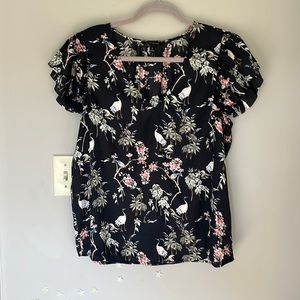 Black print top floral/ bird print